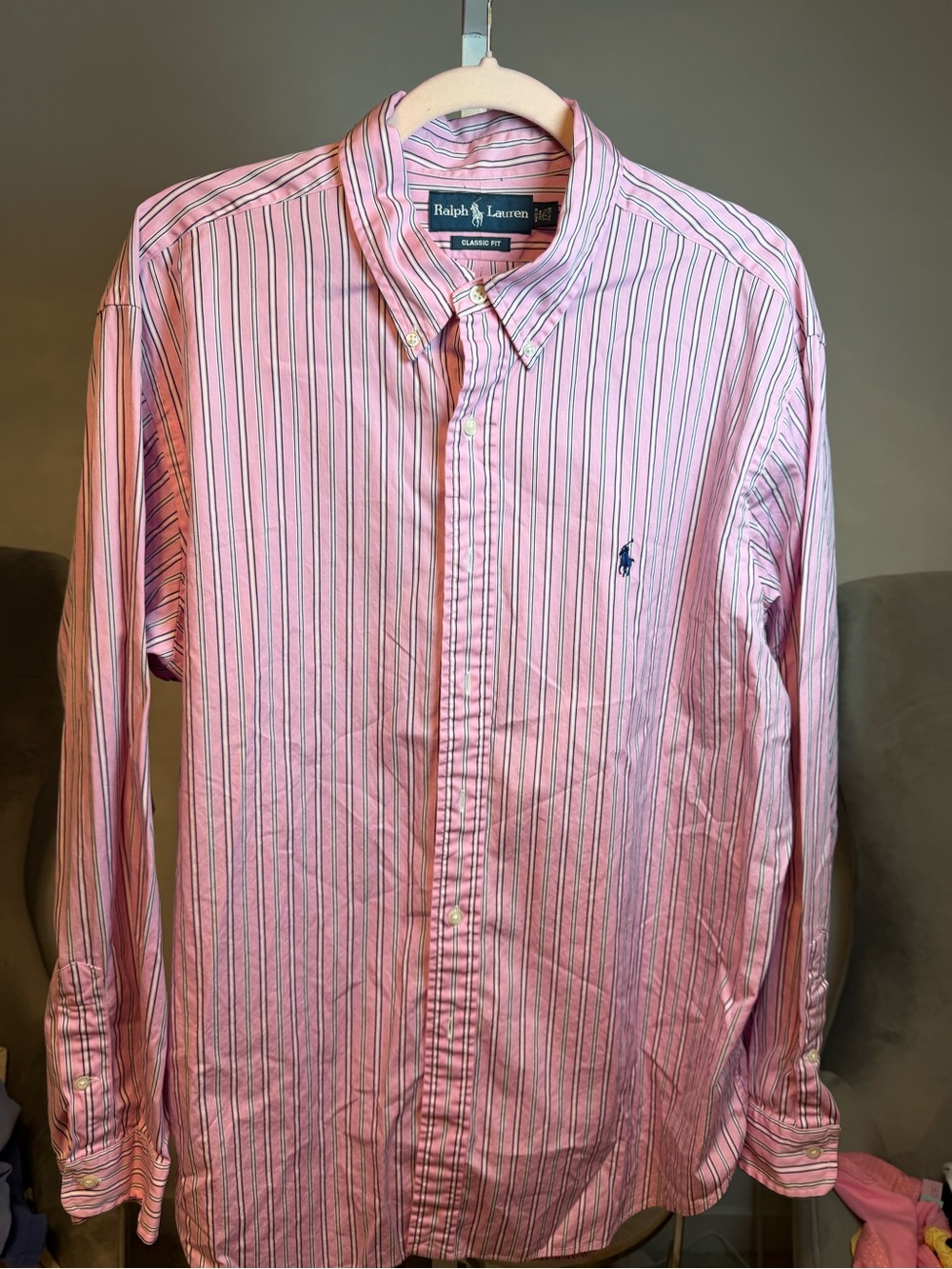 Ralph Lauren Pink Shirt with Navy Stripe Polo Pony